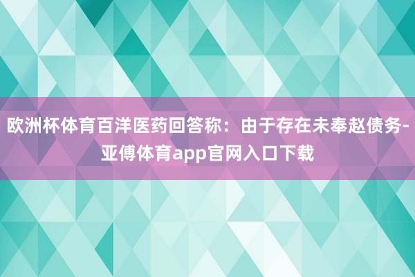 欧洲杯体育百洋医药回答称：由于存在未奉赵债务-亚傅体育app官网入口下载