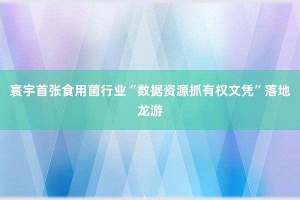 寰宇首张食用菌行业“数据资源抓有权文凭”落地龙游